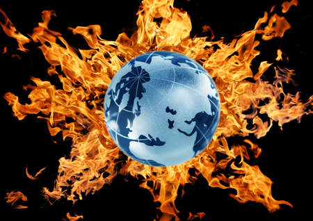 planet symbol Earth against a flameの写真素材