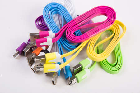 color wires with plugs on white backgroundの写真素材