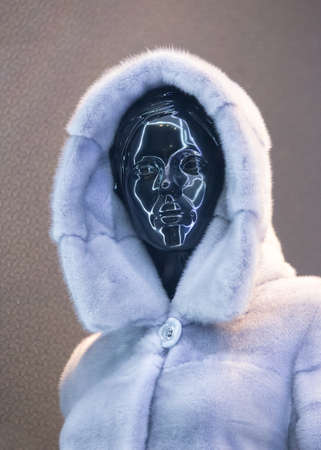 dummy in gray mink coat with hoodの写真素材