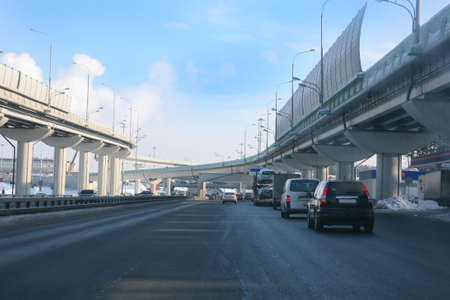 highway with an outcome in the winter in the countryの写真素材