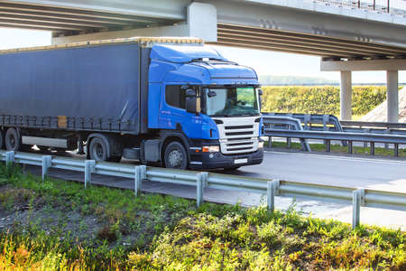 big truck goes on an automobile outcomeの写真素材