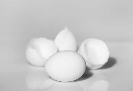 egg and egg shell on white backgroundの写真素材