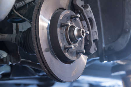 Car brake disc without wheels closeupの写真素材