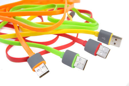 color wires with plugs on white backgroundの写真素材