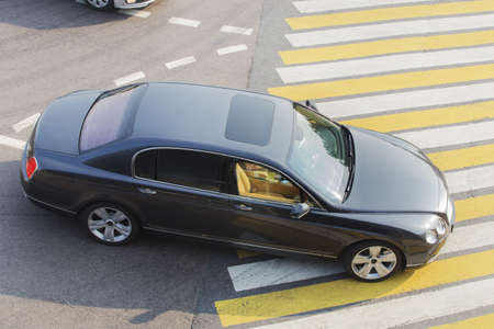 car at intersection with marking top viewの写真素材