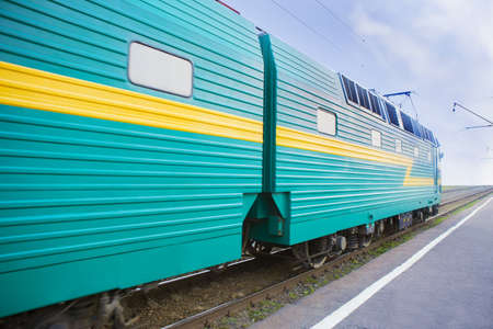 powerful locomotive moves by railの写真素材