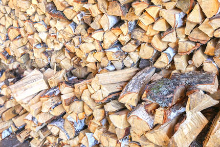 birch firewood put in woodpile background