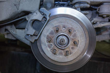 Car brake disc without wheels closeupの写真素材