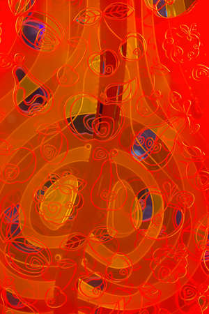 drawing fruit pears berry apples citrus on red transparent glassの写真素材