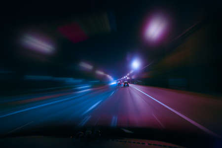high-speed movement on the night roadの写真素材