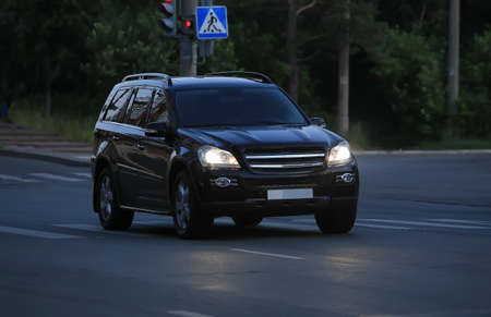 black SUV moves on highwayの写真素材