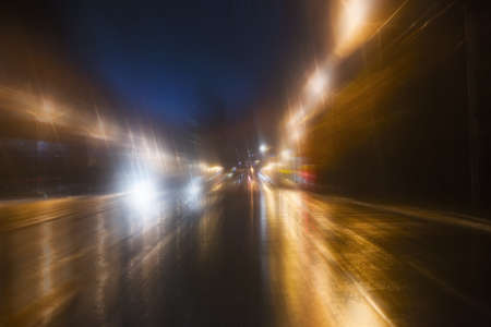 high-speed movement on the night roadの写真素材
