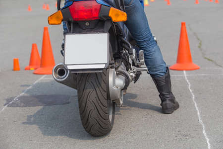 motorcyclist on the motorcycle before competition startの写真素材