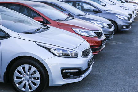 Cars For Sale Stock Lot Row. Car Dealer Inventoryの写真素材