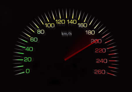 200 Kilometers per hour,light with car mileage with black background,number of speed,Odometer of car