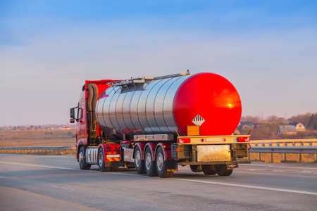 big fuel truck goes on the country highwayの写真素材
