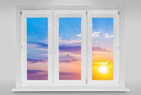 Beautiful sunset in red cloudy skyの写真素材