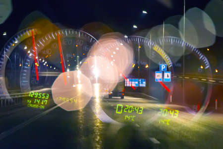 Fatigue of the driver on the night highway. Conceptual speedometer