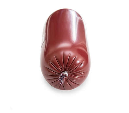 Loaf of packaged boiled sausage. Isolated.の写真素材