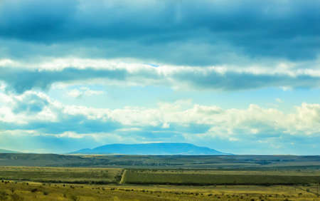 beautiful summer landscape with field wood and skyの写真素材