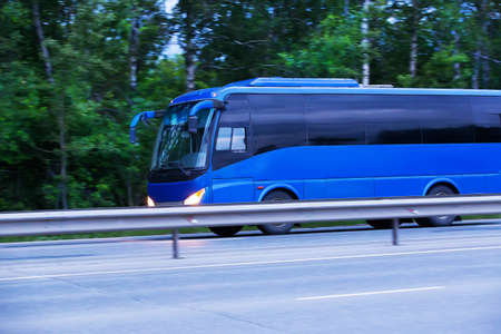 bus goes on the country highwayの写真素材