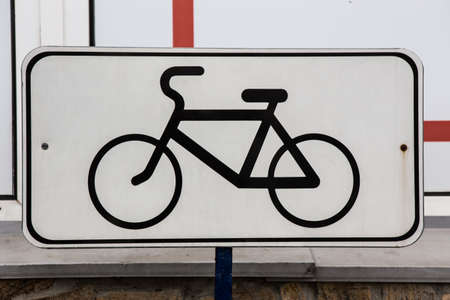 White sign with Bicycle icon on the Bicycle Parking placeの写真素材