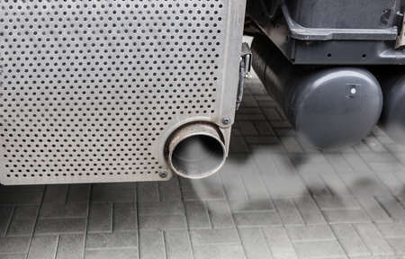 smoke from the exhaust pipe of the truck. Air pollution.の写真素材