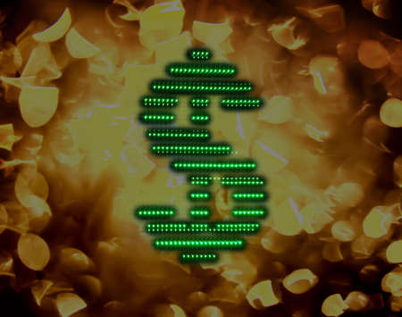 dollar symbol from glowing green lights with a black and golden backgroundの写真素材