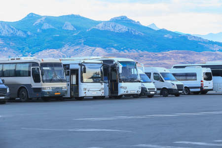 Buses in the Parking lot in the mountains