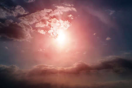 Sun, sunset, sunrise. Colorful toned instant photoの写真素材