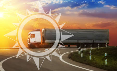 Truck. Delivery of goods and goods in all directions of the worldの写真素材