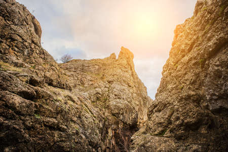 gorge in the mountains lit by the sun