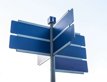 Information signs directed in different directions with place for text isolated on white backgroundの写真素材