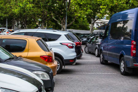 cars on the outside in the parking lotの写真素材