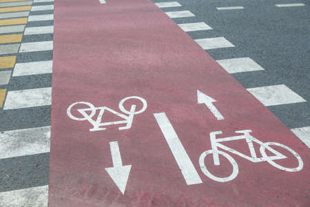 Bicycle road markings on asphalt