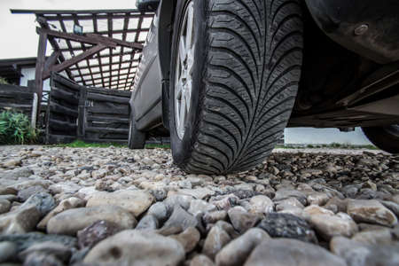 Car at the gates of a country house. Close-upの写真素材