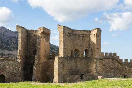 Ancient Genoese stone fortress on the Crimean peninsula on a summer day