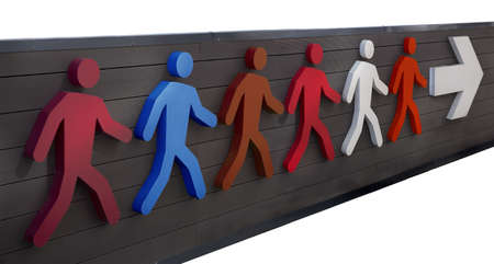 Icon group of people moving in the direction of the arrow