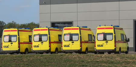 New Ambulances in the parking lot near the Hospitalの写真素材