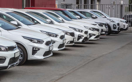 Cars For Sale Stock Lot Row. Car Dealer Inventoryの写真素材