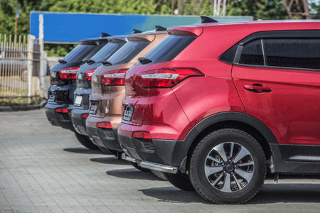 Cars For Sale Stock Lot Row. Car Dealer Inventory