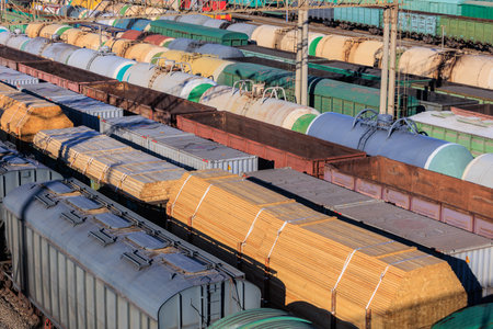 Many wagons with cargo at the railway station