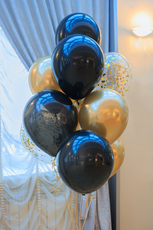 Festive inflatable balloons in the interior close-upの写真素材