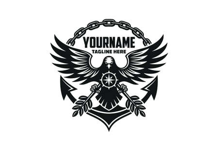 Eagle logo emblem with anchors and chainsのイラスト素材