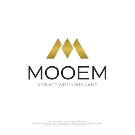 Letter M logo design template with white background and gold icon colorのイラスト素材
