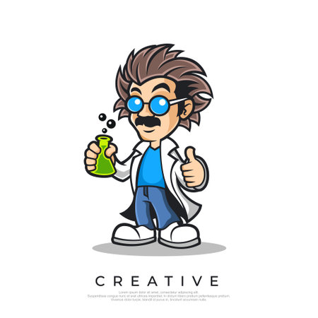 Professor mascot holding chemical liquid bottleのイラスト素材