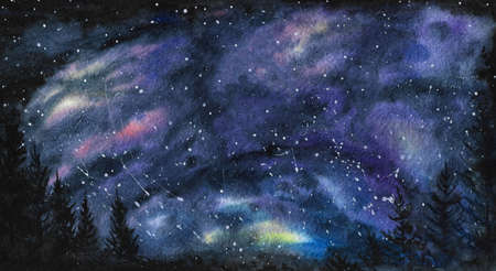 Watercolor vector background Space, stars, constellation, nebulaの写真素材