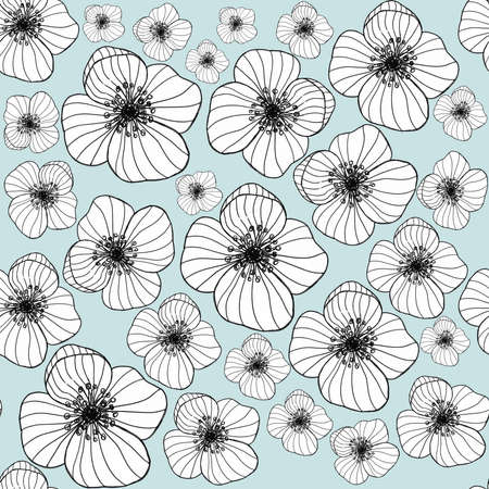Elegant seamless pattern with hand drawn decorative cherry blossom flowers, design elements.の写真素材