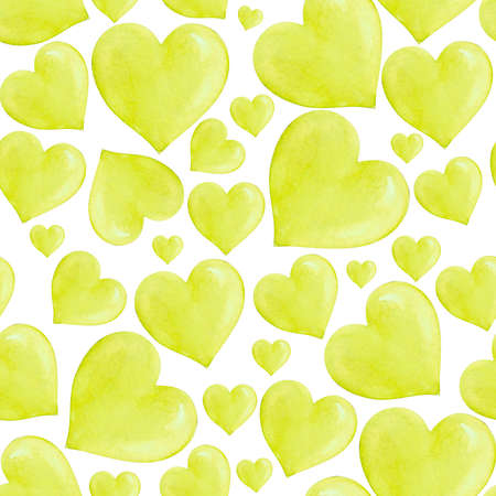 Watercolor seamless pattern with yellow neon heartsの写真素材
