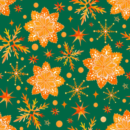 Seamless watercolor pattern with snowflakes. Christmas backgroundの写真素材